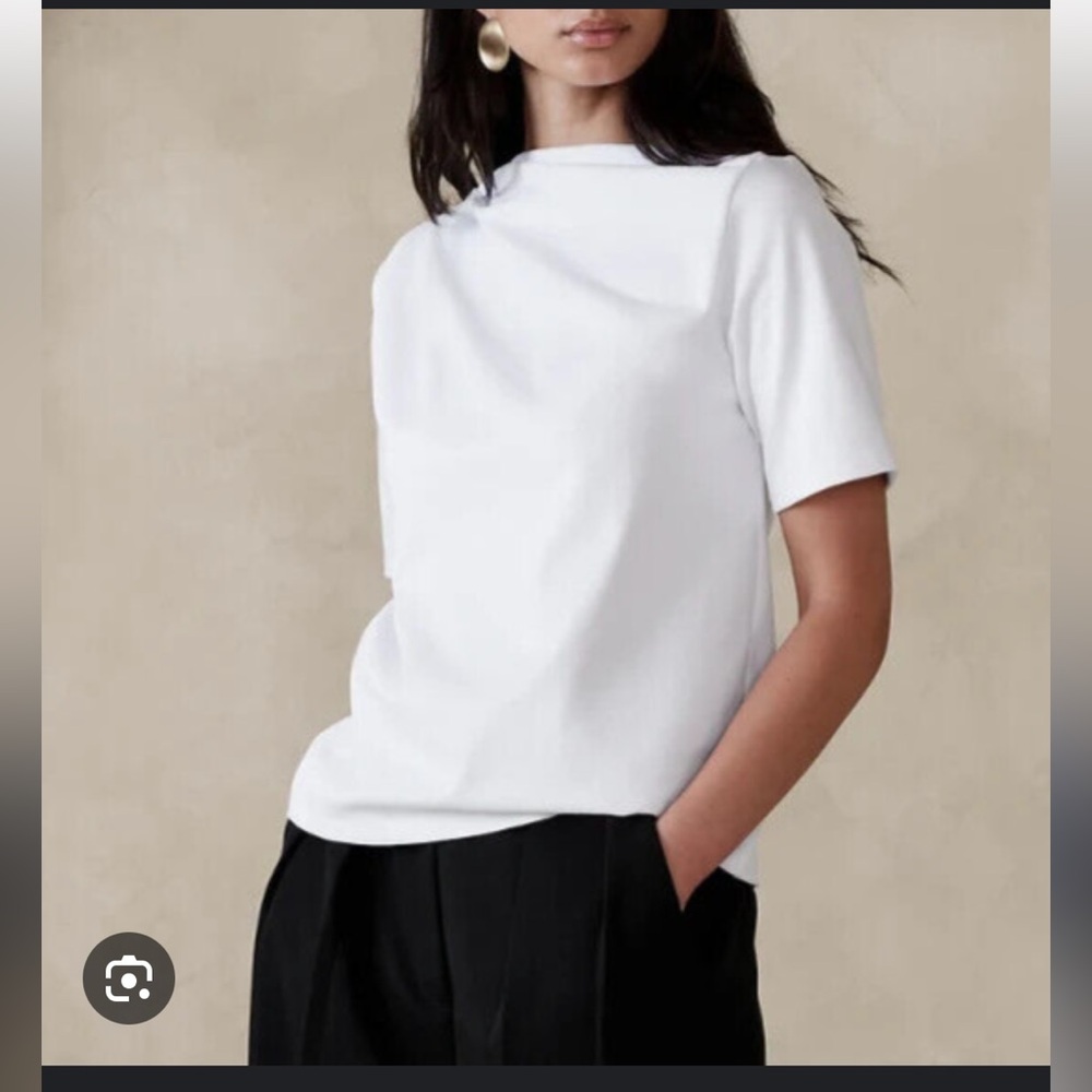Banana Republic Women White Poppy Pleated/Draped Cotton Knit